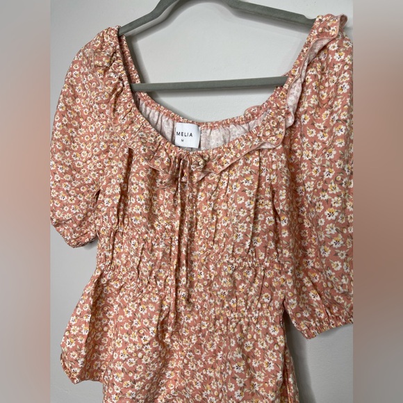 Emelia Floral Linen Rayon Cottagecore Milkmaid Bubble Sleeves Blouse M - Picture 3 of 8